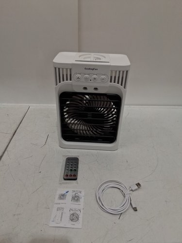TIOKVIOP 4-in-1 personal portable evaporative air cooling fan with remote, 3 wind speed, 3 cool mist, 2-8 hour timer, and led light - WHITE (model: ab-1) image 3