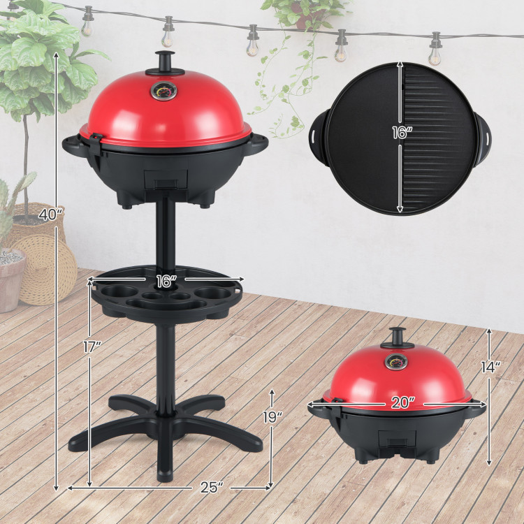 Costway Electric BBQ Grill 1200W Indoor Outdoor Grill with 2-Zone Non-Stick Grilling Plate - red (model: es10462us-re) image 2