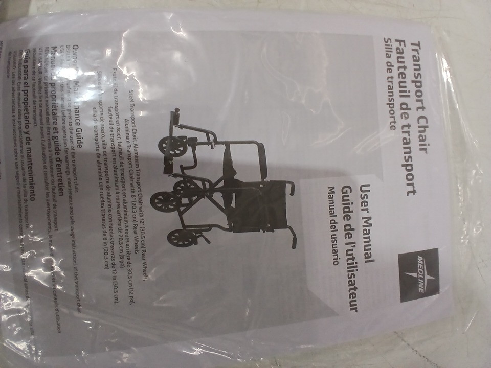 MEDLINE BASIC ALUMINUM TRANSPORT WHEELCHAIR 12" REAR WHEELS WITH BRAKES - 19"/300lbs cap - RED/black (MODEL: MDS808210ARE) image 3