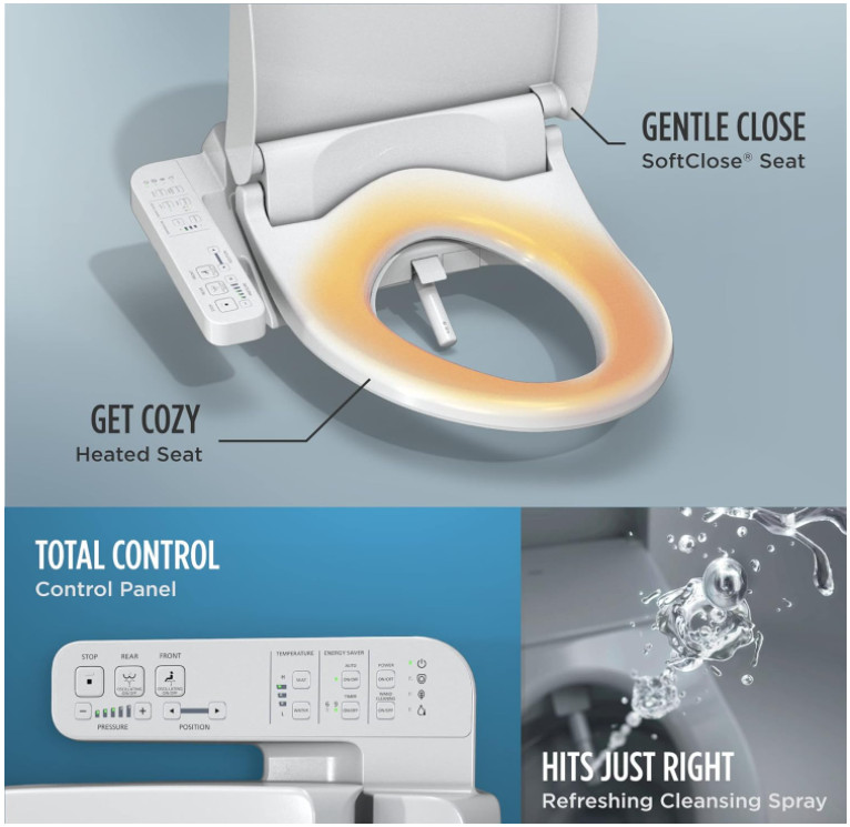 toto washlet a2 electronic bidet toilet seat with heat functions & softclose lid - elongated - white (model: SW3345#01) image 2