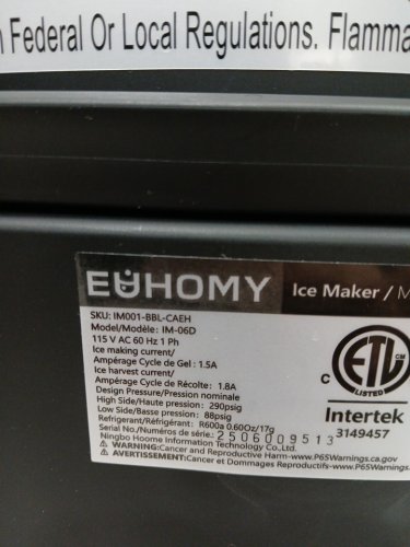 EUHOMY Countertop Ice Maker Machine with Handle, Basket and Scoop - MAKES 26LB/Day - BLACK (MODEL: im-06d/IM001-Bbl-CAEH) image 9