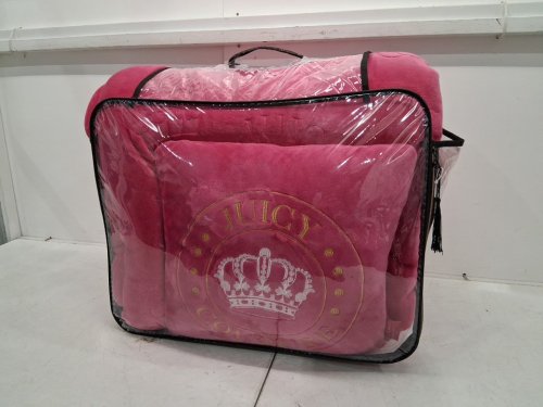 4PC juicy couture Embossed Plush Crown Comforter Set - queen - Hot pink image 5