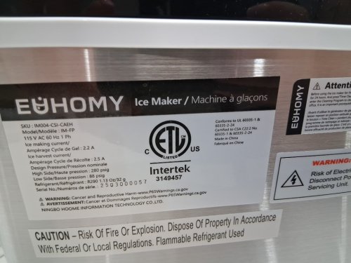 EUHOMY Ice Cube Maker Machine - 45Lbs/Day - Silver/Black (Model: IM004-CSI-CAEH / IM-FP) image 8