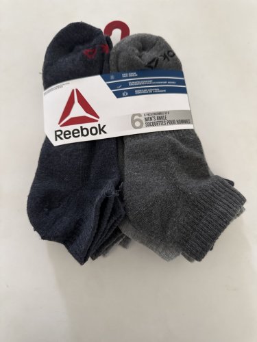 6PR MEN'S REEBOK ANKLE SOCKS - 6-12.5 - BLUE/GREY/DARK GREY image 2