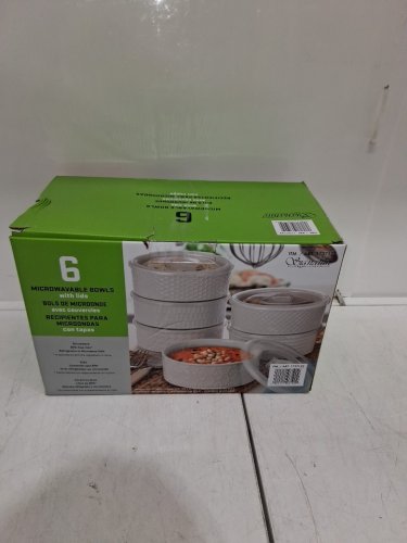 8pc SIGNATURE HOUSEWARES CERAMIC STORAGE BOWLS WITH VENTED LIDS - WHITE (MODEL: 1796164) image 2