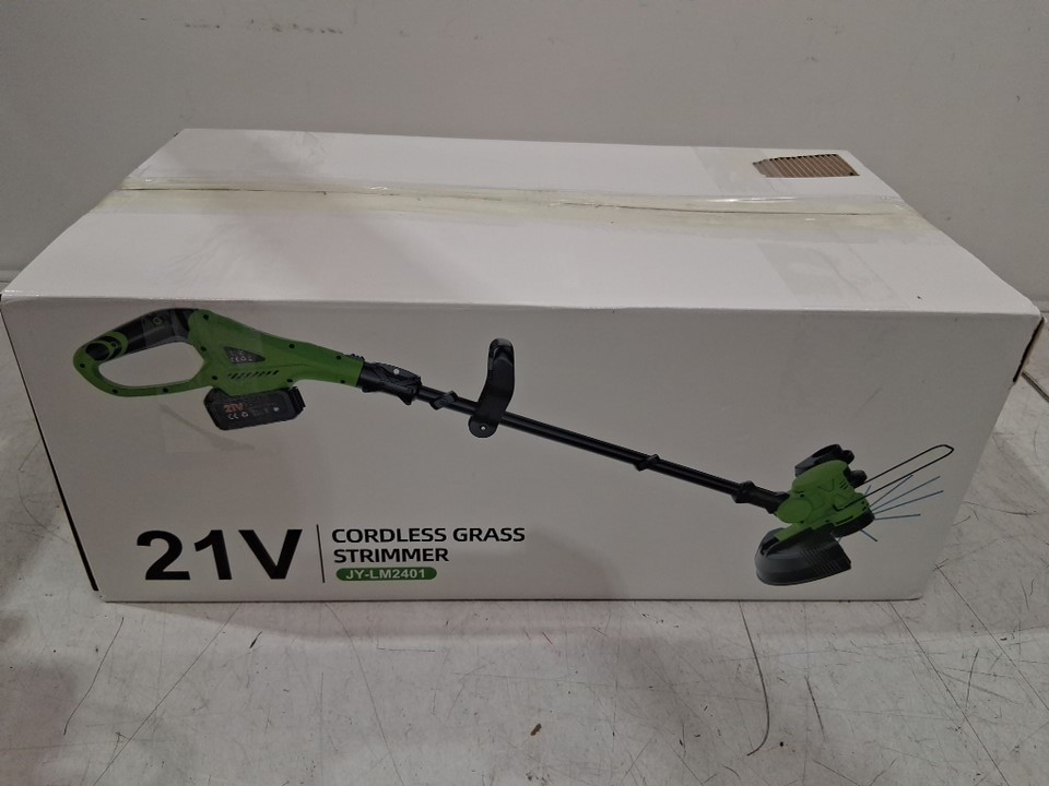 CORDLESS grass strimmer battery powered - 21v - green/black (model: jy-lm2401) image 2