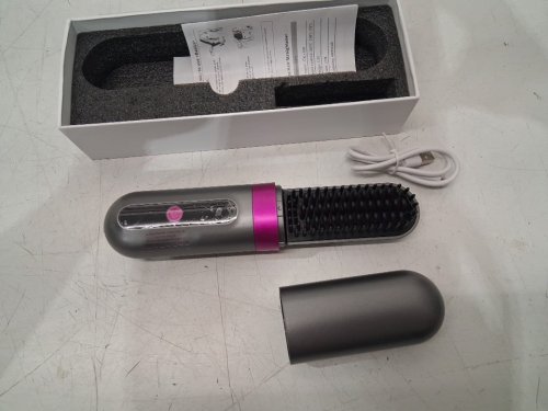 veganova Portable Cordless Hair Straightener Brush with 3 heat settings - grey/pink image 2