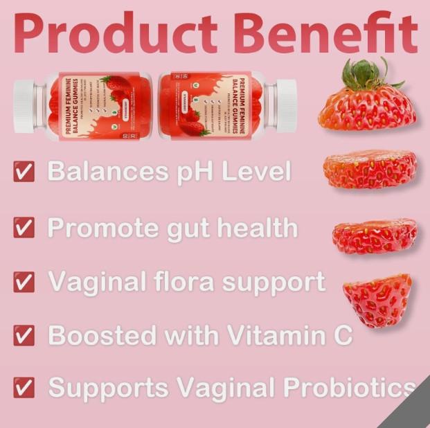 2 (60 Gummies) Premium Feminime Balance Gummies - promotes healthy pH balance dietary supplement - Strawberry (120 gummies total) image 2