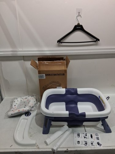 portable folding baby bathtub with temperature sensor & tray - blue/white (model : B0DDPH9SW2) image 3