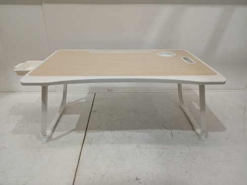 amaredom folding laptop table with drawer and cup holder - 23" x 15" x 10" - white/oak image 3