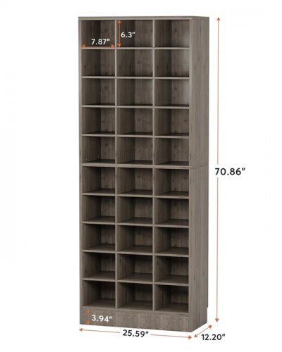wooden shoe cabinet with 30 cubbies for storage - 12" x 26" x 71" - white (model:HOGA-XK00626) image 2
