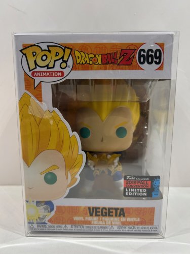 Funko pop! **2019 fall convention** Animation: dragonball z - vegeta vinyl figure (#669) **plastic protector cover** image 2