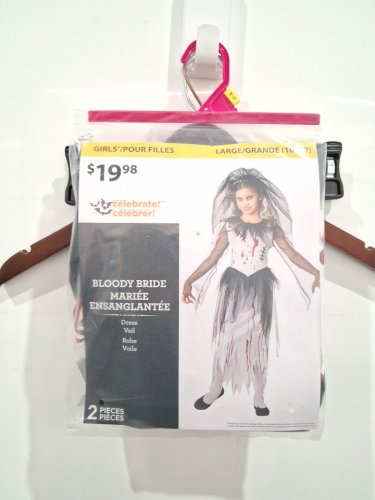 2PC GIRLS WAY TO CELEBRATE BLOODY BRIDE COSTUME - LARGE (10-12) - WHITE/BLACK/RED image 2