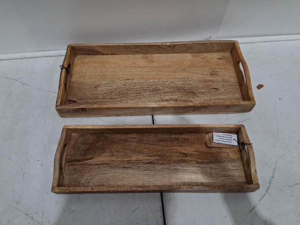 2PC Creative Co-Op Rectangle Trays MADE WITH mango wood - 15" X 5.5" / 8" X 17.5" - BROWN ( MODEL: DA8046) image 4
