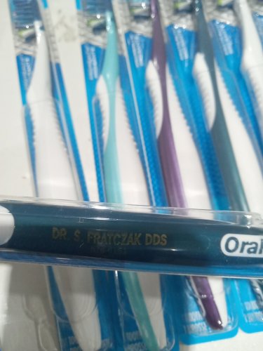 12pk Oral-B all-in-one cross action pro-health soft bristle toothbrushes with "DR. S FRATCZAK DDS" logo - blue/purple/teal/white (Model: 6100 833510) image 4