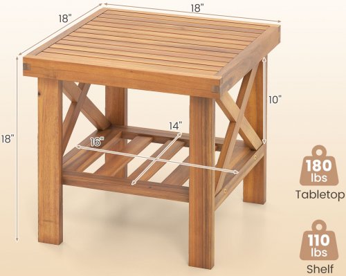 Patiojoy Outdoor Side Table with Storage Shelf - 180LBS CAP - 18" x 18" x 18" - natural acacia wood (Model: 23920370) image 2