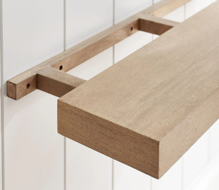 2PK solid varnished wood floating shelves with solid wood wall mounted foundation - 48" x 10" - deep brown image 2