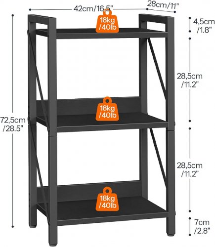 hoobro 3-tier industrial book shelf storage organizer - 28.5" x 16.5" x 11" - black (model: 71sj01) image 2