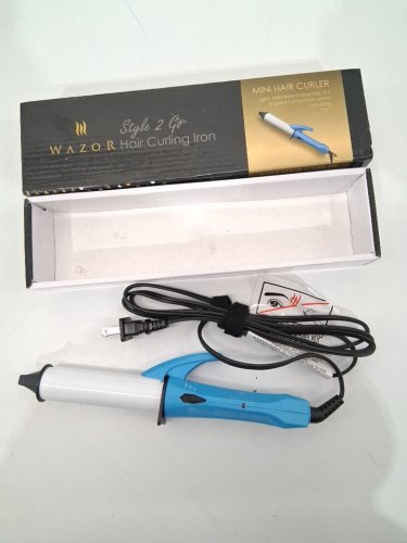 Wazor Ceramic Mini travel size Curling Wand for Short Hair & Touch Ups - white/blue (model: wazor-106) image 3