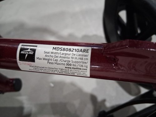MEDLINE BASIC ALUMINUM TRANSPORT WHEELCHAIR 12" REAR WHEELS WITH BRAKES - 19"/300lbs cap - RED/black (MODEL: MDS808210ARE) image 8