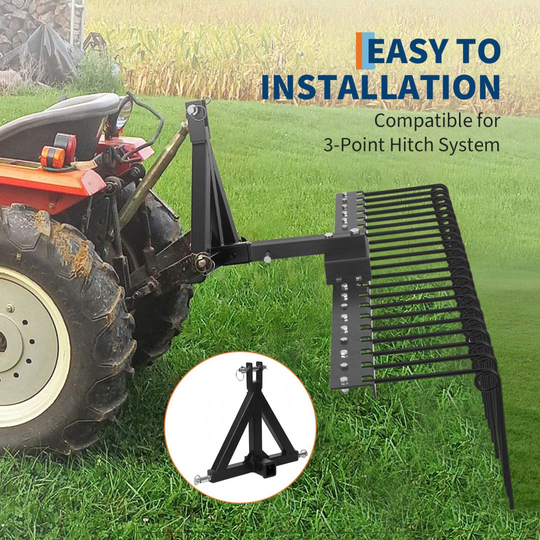 garvee steel spring landscape rake for lawn tractors or utv/atv - 48", fits 2" reciever - black - (model: ppg-33mtq7du) image 3