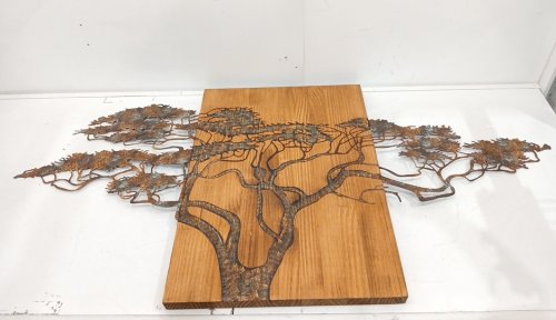 Decorative Wooden Metal Tree Wall Art - 20" x 27.5" - Brown image 3