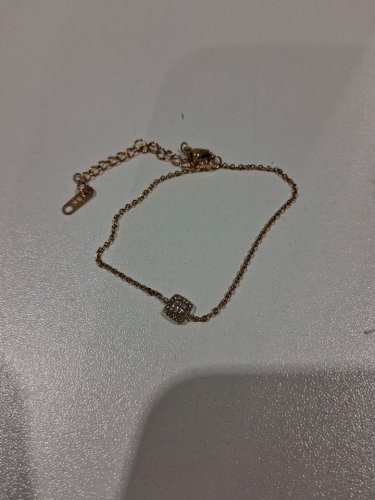 stainless steel cubic zirconia square charm chain bracelet - 6.5" - 8.5" - 18k gold plated image 3