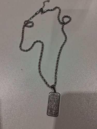 engraved ayatol kursi "آية الكرسي" rectangle double sided pendant twist chain necklace for protection - 21" - 23"/3mm width adjustable chain/ 30mm x 15mm pendant - silver image 3