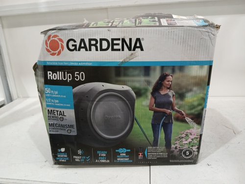 gardena rollup wall mounted retractable garden hose reel - 50ft - gray/blue - (model: 20500-80) image 2