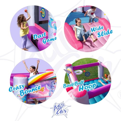 ACTION AIR UNICORN BOUNCY CASTLE WITH SLIDE - 10FT X 8FT X 6FT - FLYING UNICORN THEME (MODEL: 9700) image 2