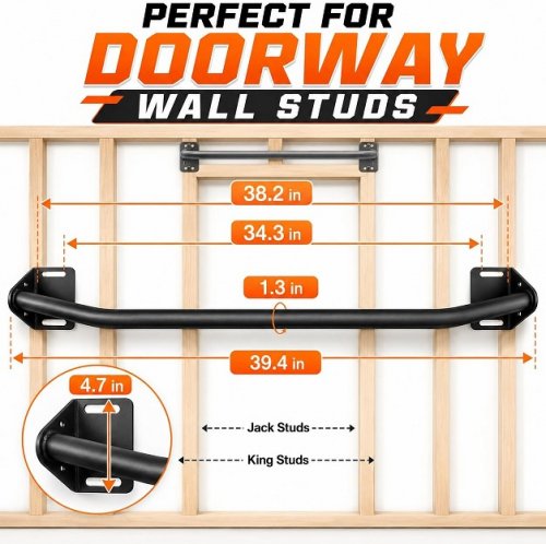 Hwoousa Heavy Duty Wall Mounted Pull Up Bar - 600lb max - black (Model: HZX-HWCP-011) image 2