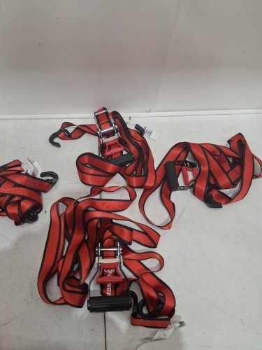 4PC Powerbuilt Ratchet Tie-Down Strap Set with Sliding Handles - 1100LB Max Load - 3300LB Break Strength - Black/Red (Model: 1947198) image 3