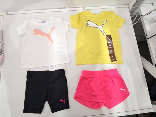 4 assorted girl's puma clothes - 2 SHIRTS,  2 SHORTS - xxs (2/3) - white/yellow/pink/black image 2