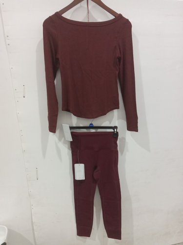 2PC pafsilipon active wear LEGGINGS & LONG SLEEVE ribbed top - large - maroon image 3
