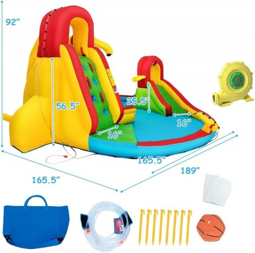 Costway inflatable outdoor water park with 2 slides, 2 climbing walls, & splash pool + included blower - 16ft x 14ft - multicolor - (model: op70144) image 2