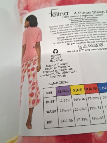 4pc women's Felina Cotton PJ Sleep Set with Tee, Tank, Short, and Pant - large - yellow/pink (style: c8242) image 4