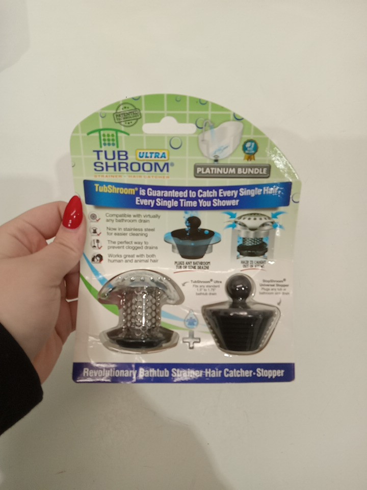 2PC TUB SHROOM ULTRA BATH TUB DRAIN PROTECTOR AND HAIR CATCHER SET WITH STOPSHROOM - BLACK/SILVER image 2