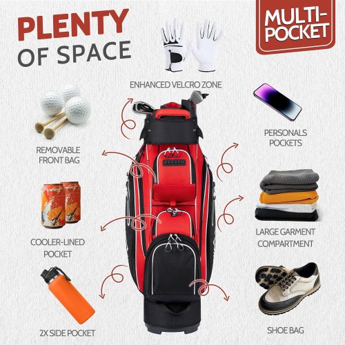 UNIHIMAL 14-Way Golf Cart Bag Pro with Full Length Divider Top - 40" - Red/Black image 3