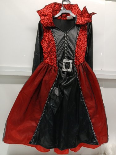 GIRLS GOTHIC VAMPIRESS COSTUME DRESS - MEDIUM - RED/BLACK image 2