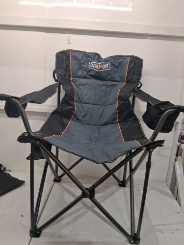 Overmont Heavy Duty Oversized Folding Camping Chair Fully Padded with Cooler Pocket Carry Bag Collapsible Lawn Chair - 39.4'' X 22.8'' -  BLACK / blue /orange image 4