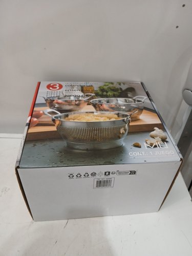 3PC MIU STAINLESS STEEL DISHWASHER-SAFE COLANDER SET - Various Sizes - SILVER (MODEL: 1820588) image 2