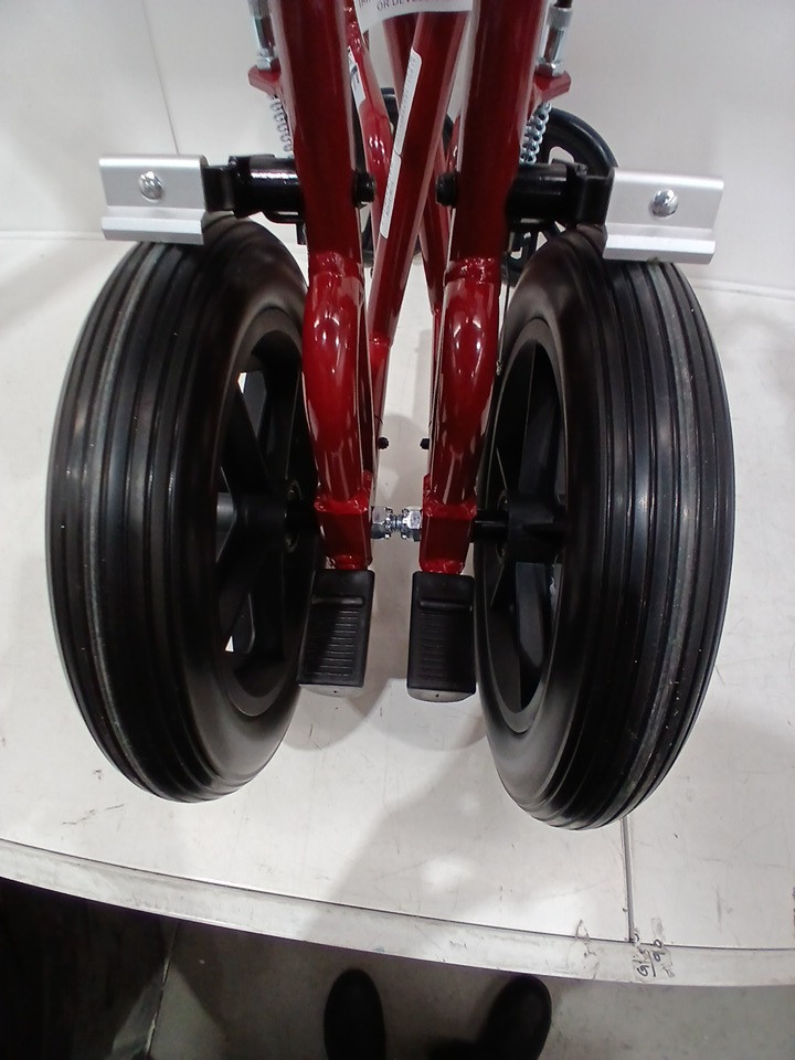 MEDLINE BASIC ALUMINUM TRANSPORT WHEELCHAIR 12" REAR WHEELS WITH BRAKES - 19"/300lbs cap - RED/black (MODEL: MDS808210ARE) image 6