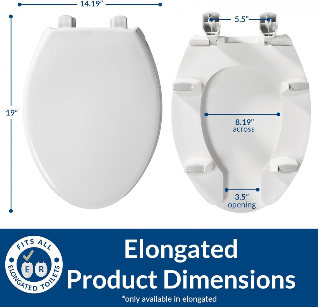 Bemis Elongated Steadfast Raised Toilet Seat - 3" - White (Model: E82350TC) image 2