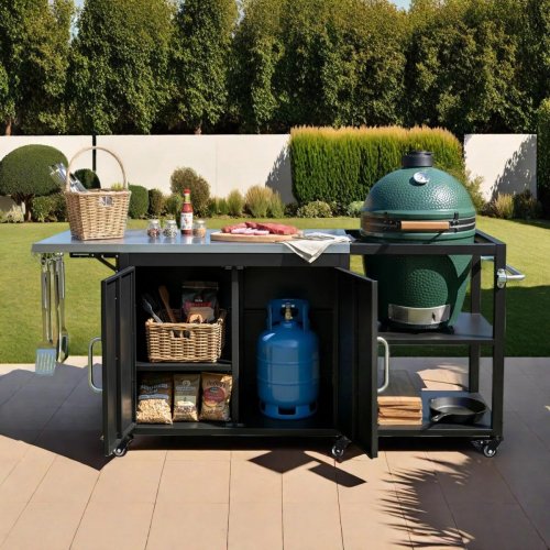 Outdoor kitchen island barbecue cart with storage - Black (Model: NFP024) image 2