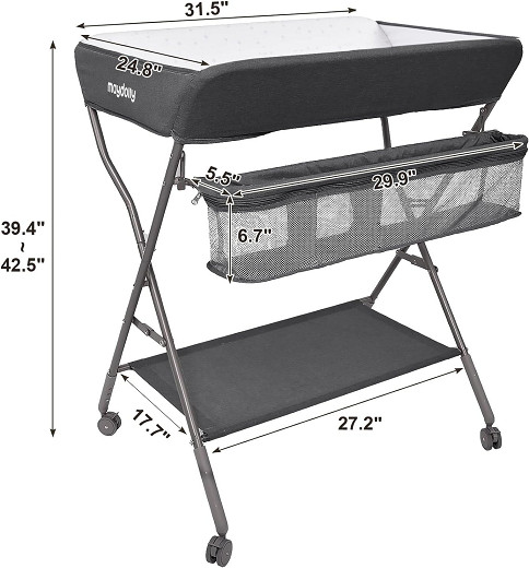 Maydolly 3-in-1 Folding Diaper Changing Table care Station with Wheels - dark Grey (model: n-221b) image 2