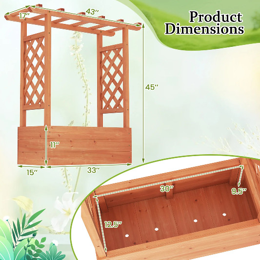 Wooden Raised Garden Bed Elevated Planter Box with Trellis and Hanging Roof - 33" x 45" x 15" - orange (model:gt4329or) image 2