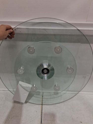 lazy susan turntable tempered glass dining table centerpiece with 6 rotating wheels - 30'' - transparent (model: sku004) image 4