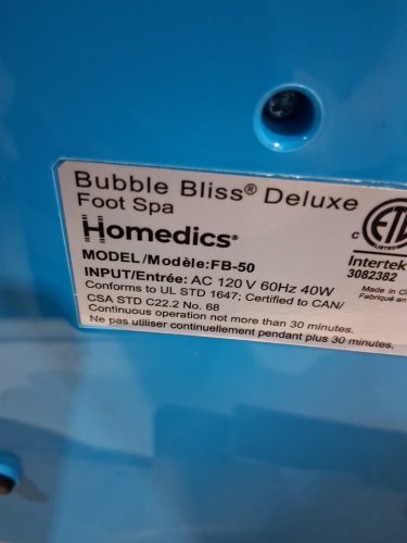 homedics bubble bliss deluxe footbath with heat maintenance and 3 massage attachments - 17" x 14" x 7" - blue/white (model: fb-50-1pk-ca) image 3