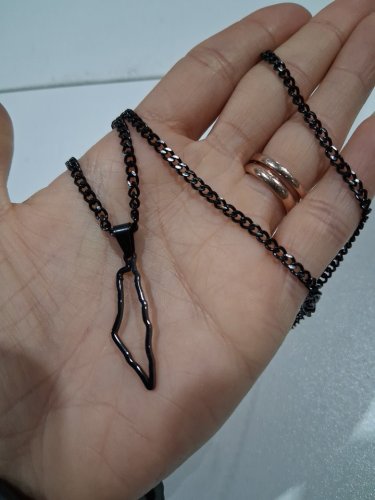 outline map of Palestine pendant cuban chain necklace - 20" - 22"/1" pendant - black image 4