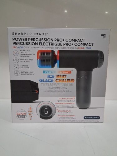 sharper image power percussion pro + compact hot and cold deep tissue massager with 4 attachments and 6 speeds - black - (model: 2427599). image 2